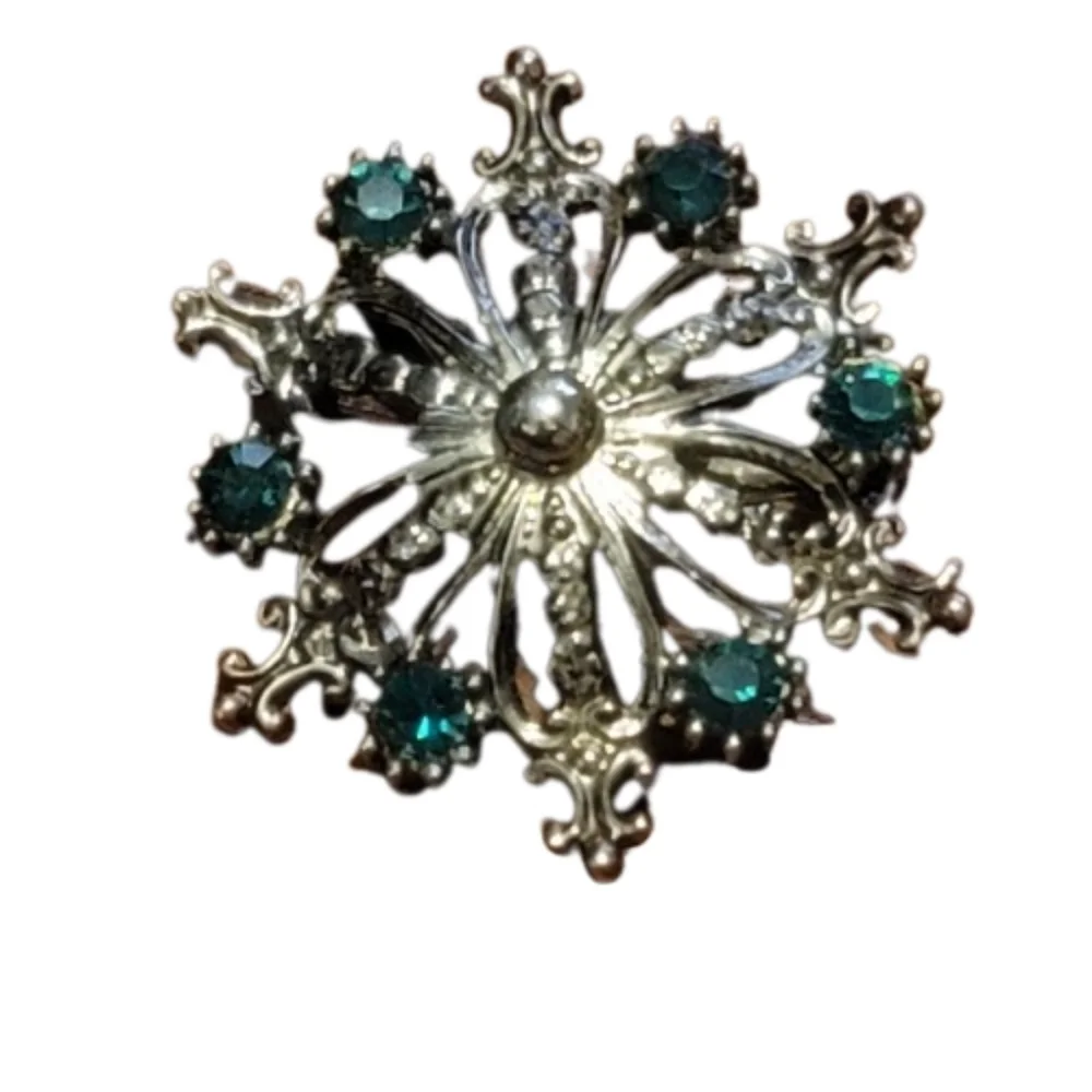 French brooch vintage couture  flower crystal green